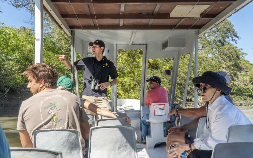 Guide on boat at Palo Verde National Park Costa Rica.
